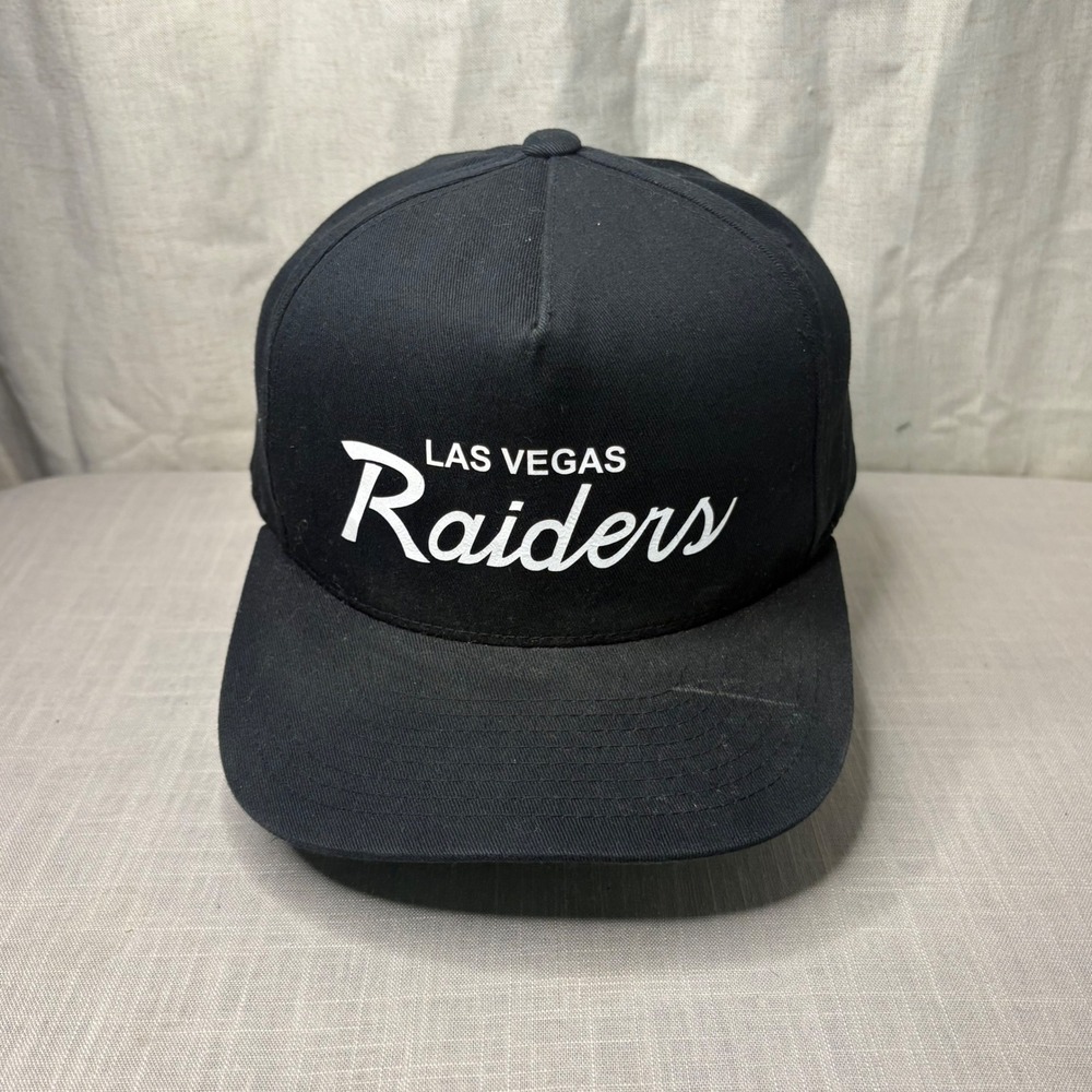 Yupoong Las Vegas Raiders Snapback Hat Black Cotton Script Logo Green Underbrim